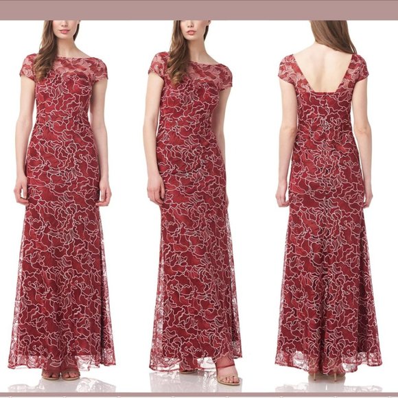 NWT JS Collections [ 10 ] Emarie Embroidered Lace Mermaid Gown in Scarlet‎ Q262